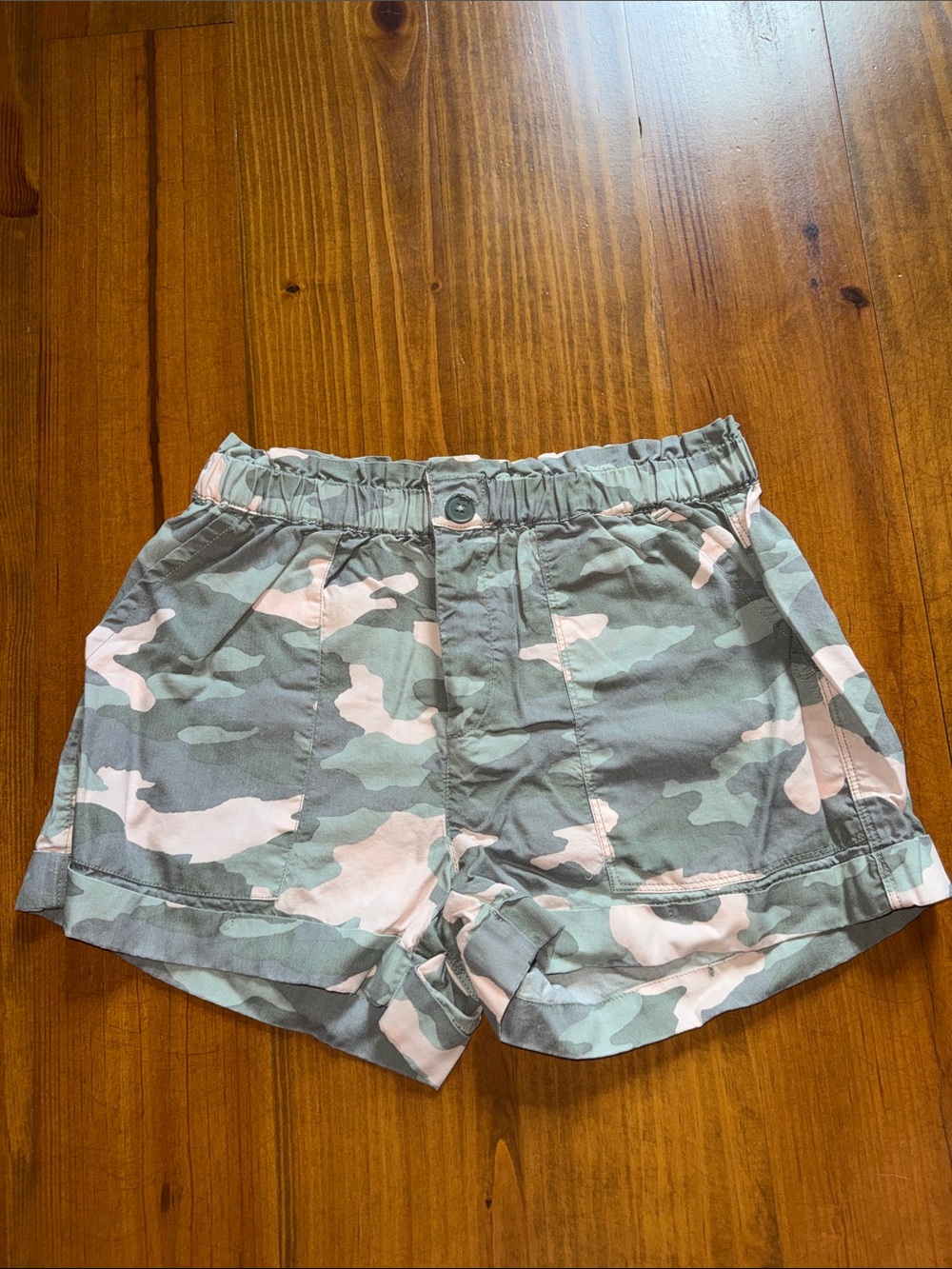 aerie Green and Light Pink Camo Elastic-Waist Shorts